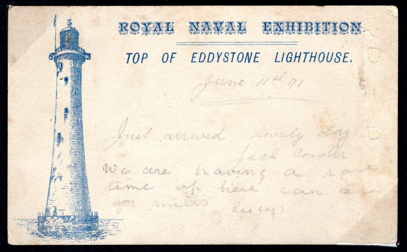 GB QV Card NAVAL EXHIBITION 1891 Blue *EDDYSTONE LIGHTHOUSE* Stationery MC118a - Image 3