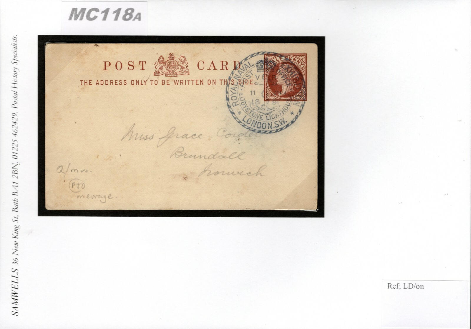 GB QV Card NAVAL EXHIBITION 1891 Blue *EDDYSTONE LIGHTHOUSE* Stationery MC118a - Image 7