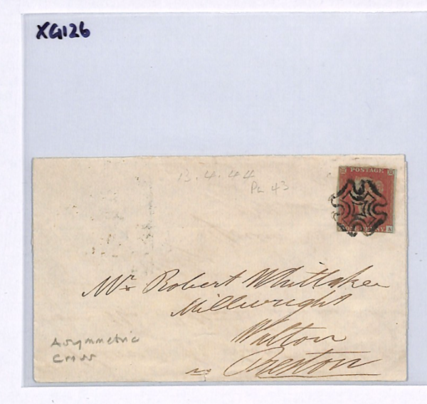 GB QV Cover  *ASYMMETRIC* MALTESE CROSS Blackburn MX 1844 Lancs Penny Red XG126 - Image 11