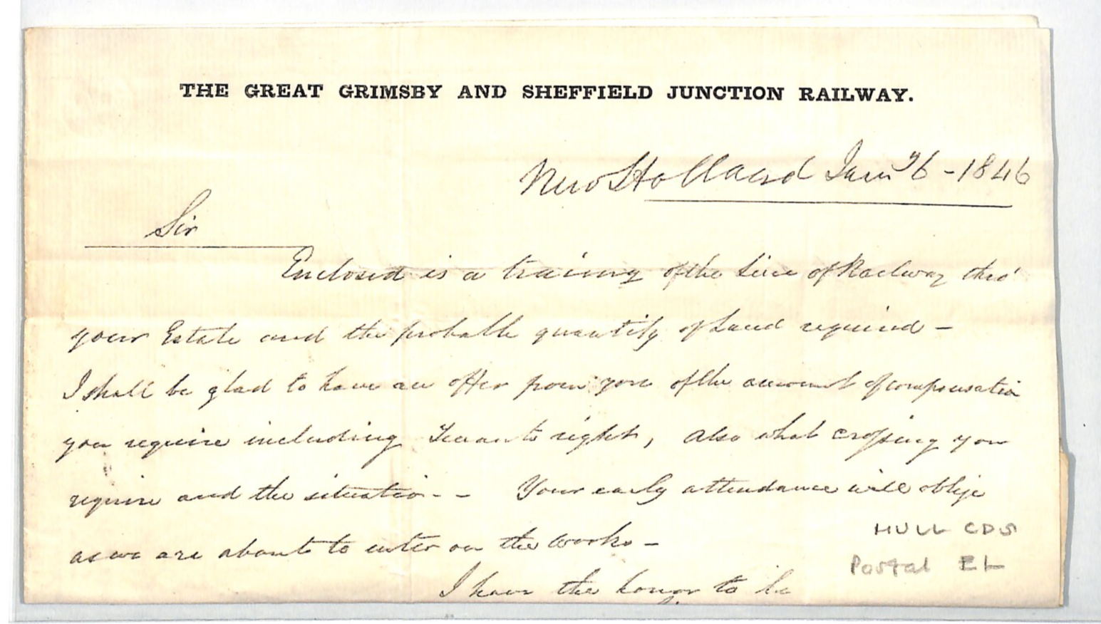 GB QV Cover *GREAT GRIMSBY & SHEFFIELD JUNCTION RAILWAY* 1846 EL Hull CDS WR64 - Image 2