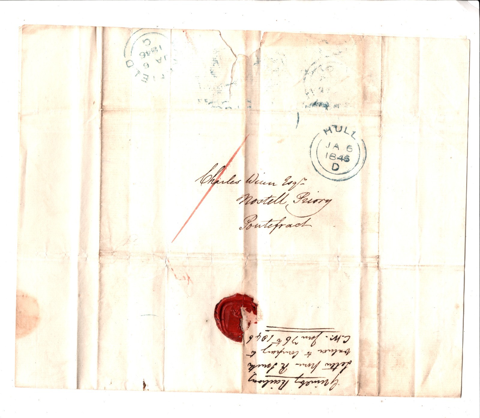 GB QV Cover *GREAT GRIMSBY & SHEFFIELD JUNCTION RAILWAY* 1846 EL Hull CDS WR64 - Image 3