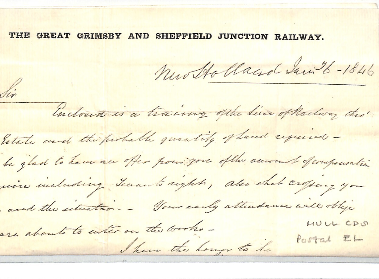 GB QV Cover *GREAT GRIMSBY & SHEFFIELD JUNCTION RAILWAY* 1846 EL Hull CDS WR64
