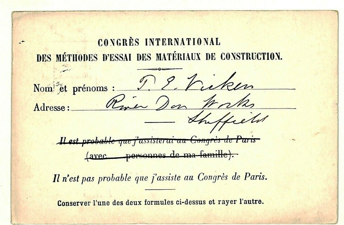 GB QV France REPLY CARD Construction Congress SHEFFIELD 1899 CDS 1d Lilac MS4270 - Image 3