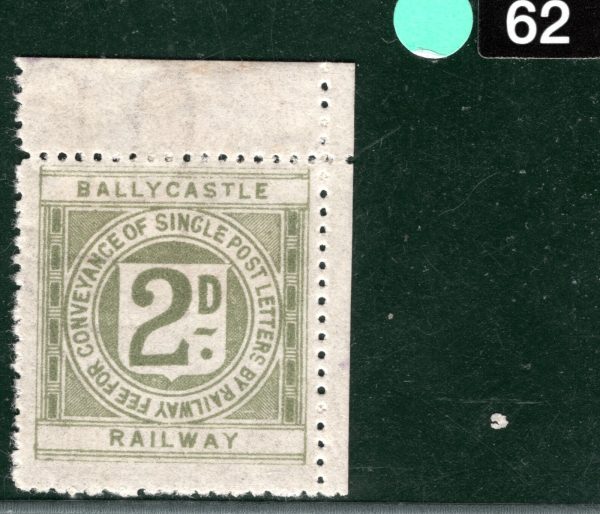 GB QV Ireland BALLYCASTLE RAILWAY Letter Stamp 2d (Die 1) WATERMARK Mint LIME62 - Image 4