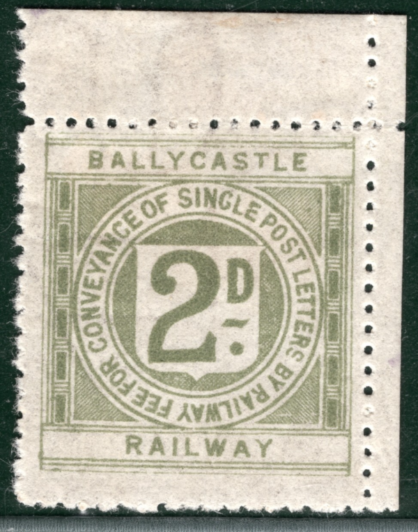 GB QV Ireland BALLYCASTLE RAILWAY Letter Stamp 2d (Die 1) WATERMARK Mint LIME62