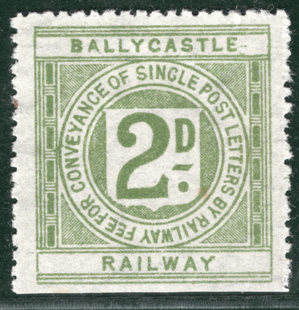 GB QV Ireland BALLYCASTLE RAILWAY Letter Stamp 2d (Die 2) WATERMARK 1897 LIME157