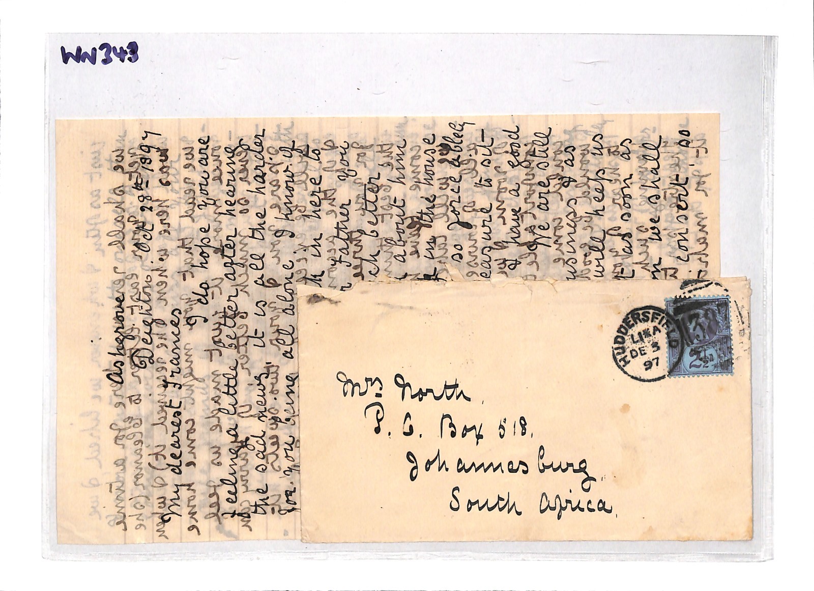 GB QV JUBILEE 1897 Cover SOUTH AFRICA *MINING* Jo'burg Huddersfield Letter WN343 - Image 4