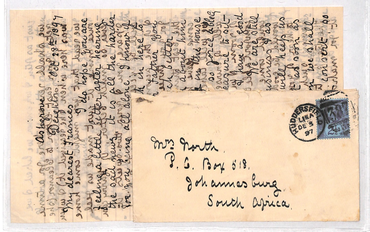 GB QV JUBILEE 1897 Cover SOUTH AFRICA *MINING* Jo'burg Huddersfield Letter WN343