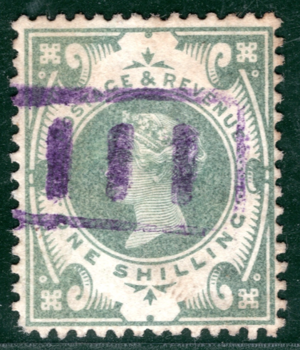 GB QV JUBILEE 1s Green SCOTS RAILWAY STATION *111* TELEGRAPH Numeral GR2WHITE52