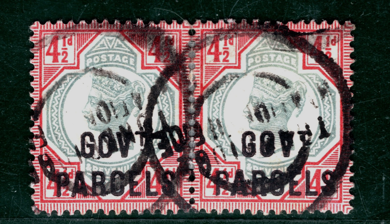 GB QV OFFICIAL Pair SG.O71 4½d *GOVT PARCELS* (1892) Used PAIR Cat £360 HPR137 - Image 5