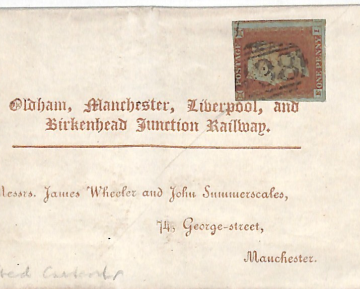 GB QV *RAILWAY BOOM* ERA Cover OMLBJR Red Printed EL 1845 MANCHESTER L'POOL WR53
