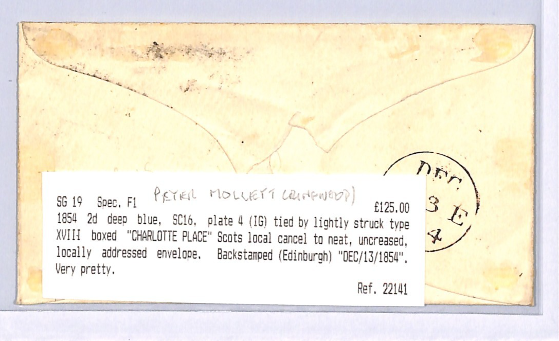 GB QV SCOTS LOCAL Cancel 2d BLUE SG.19 Cover CHARLOTTE PLACE Edinburgh 1854 XB7 - Image 4