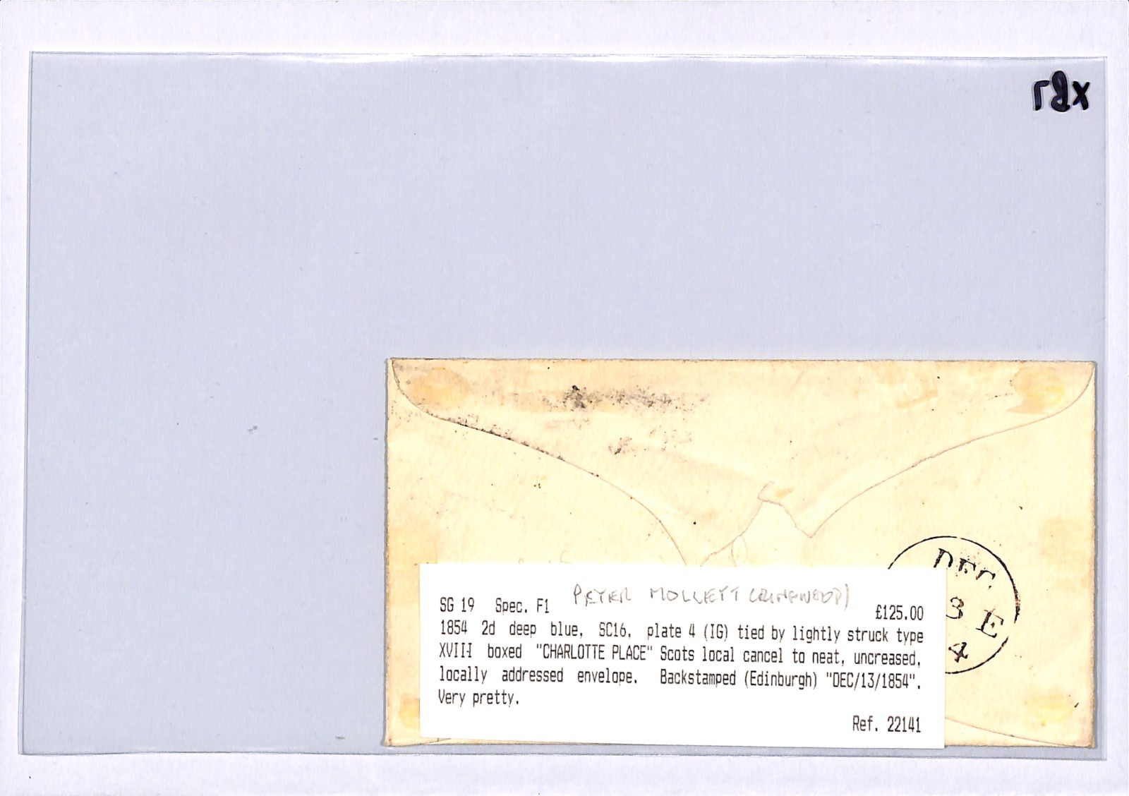 GB QV SCOTS LOCAL Cancel 2d BLUE SG.19 Cover CHARLOTTE PLACE Edinburgh 1854 XB7 - Image 7