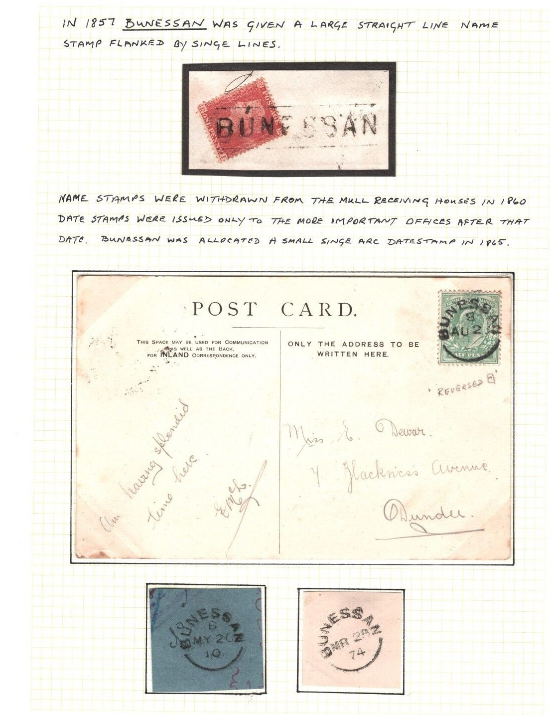 GB QV SCOTS LOCAL Cancel *BUNESSAN* Mull Island Pieces{3} c1857-1910 Card MAL495 - Image 3