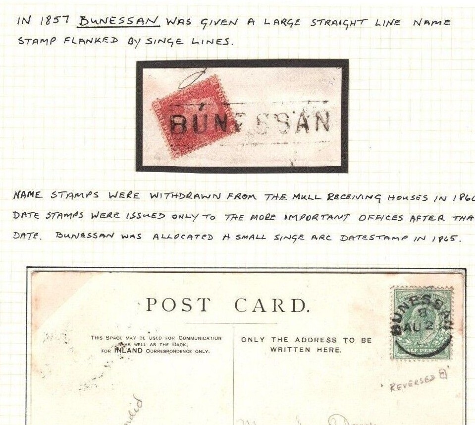 GB QV SCOTS LOCAL Cancel *BUNESSAN* Mull Island Pieces{3} c1857-1910 Card MAL495 - Image 4