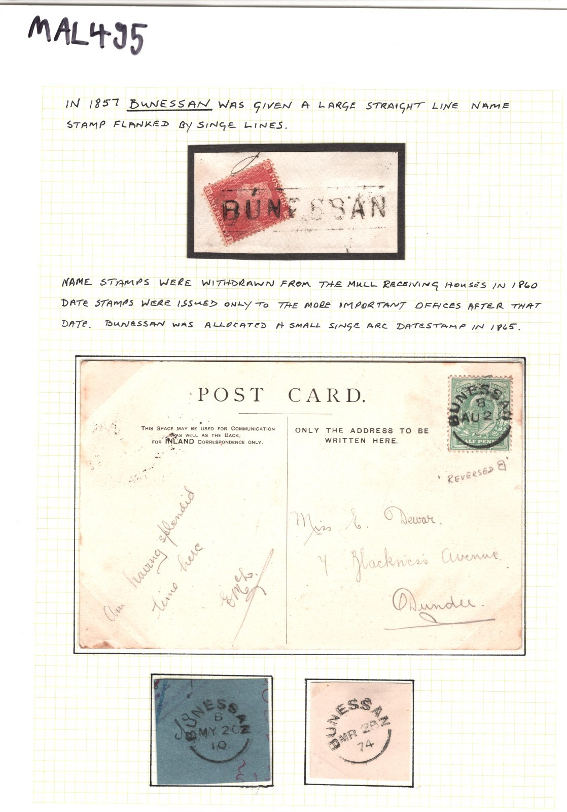 GB QV SCOTS LOCAL Cancel *BUNESSAN* Mull Island Pieces{3} c1857-1910 Card MAL495 - Image 8