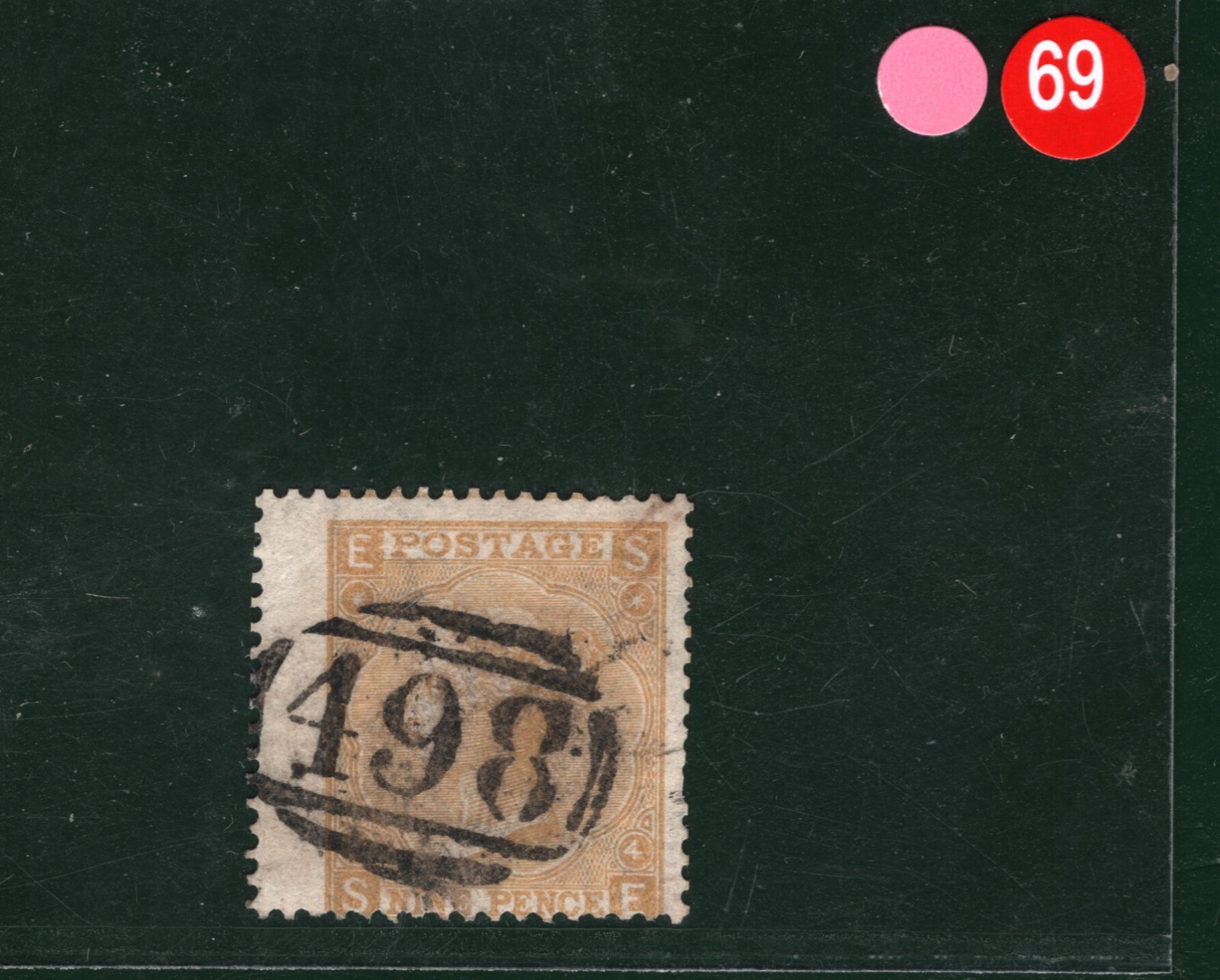 GB QV SG.98 Stamp 9d Straw (1865) Used Crisp 498 Numeral Cat £500 PIRED69 - Image 4