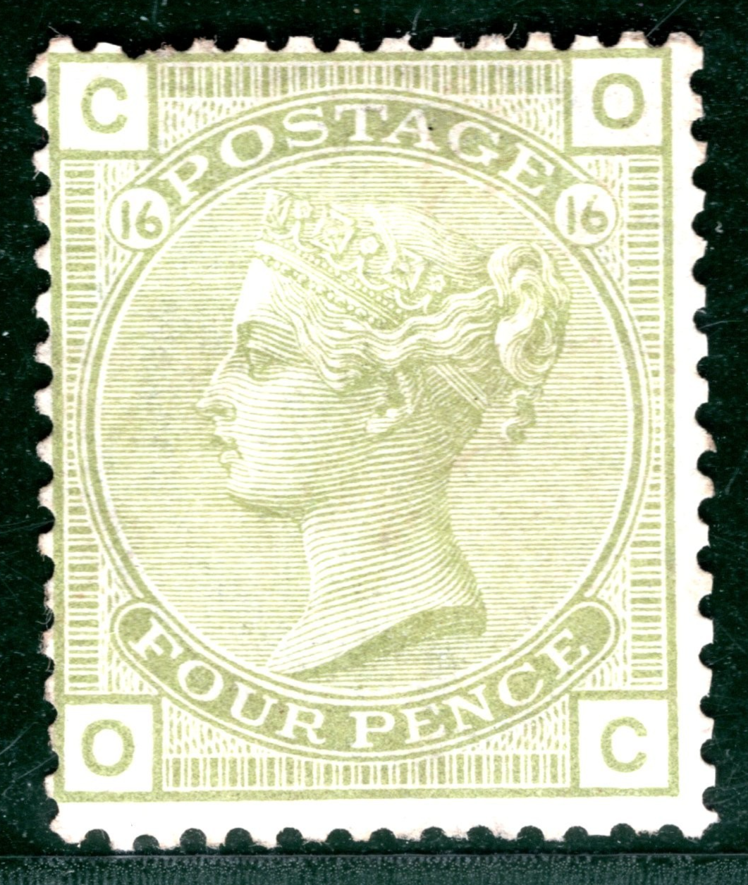 GB QV Stamp SG.153 4d Sage Plate 16 (OC) (1877) Mint MM Cat £850 {samwells}HPR4