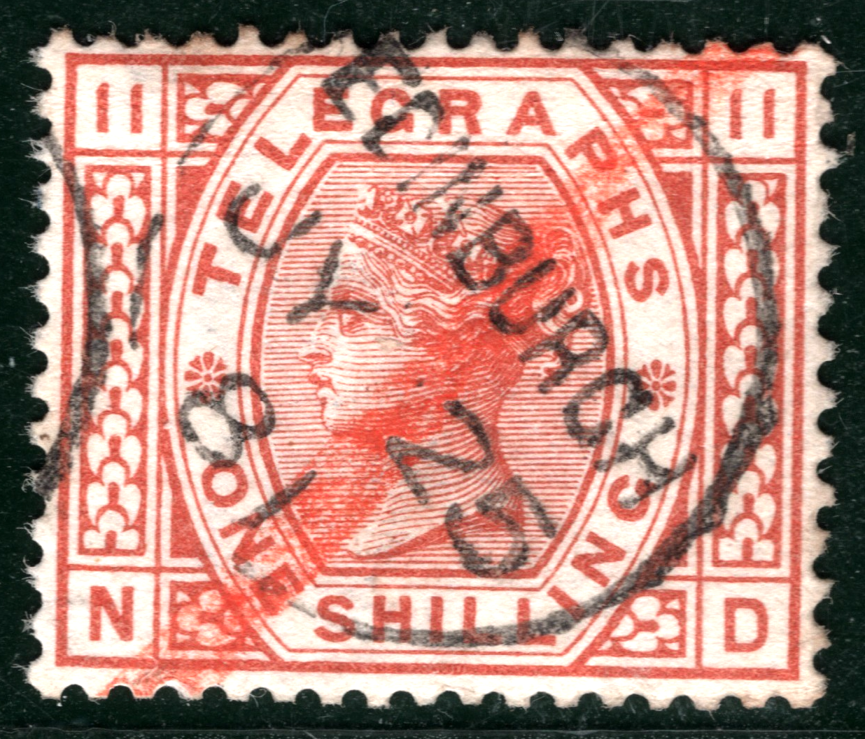 GB QV TELEGRAPH SG.T10wi 1s Plate 11 (ND) *CROWN INVERTED* 1881 CDS c£200 SBR100