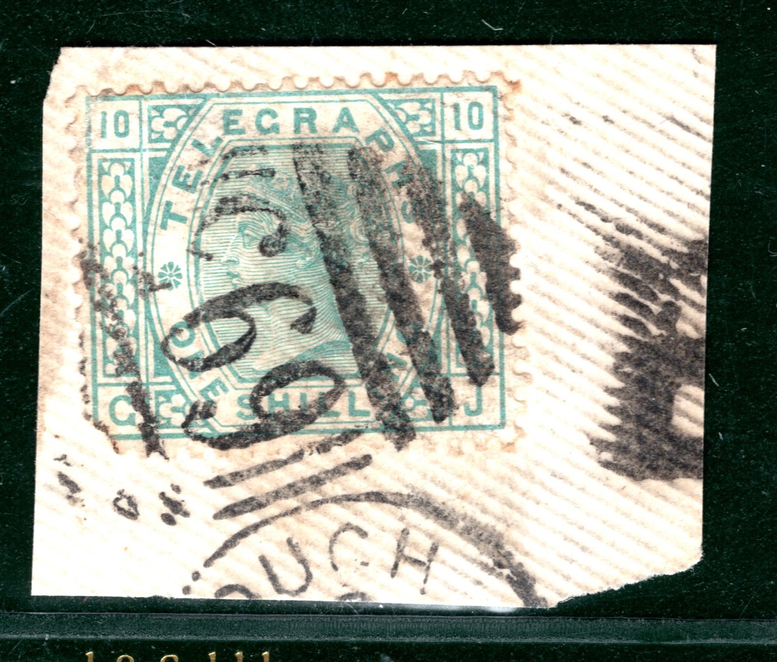 GB QV TELEGRAPH SG.T8 1s Green Plate 10 *RARE POSTAL USE* Duplex Piece REDS97 - Image 3