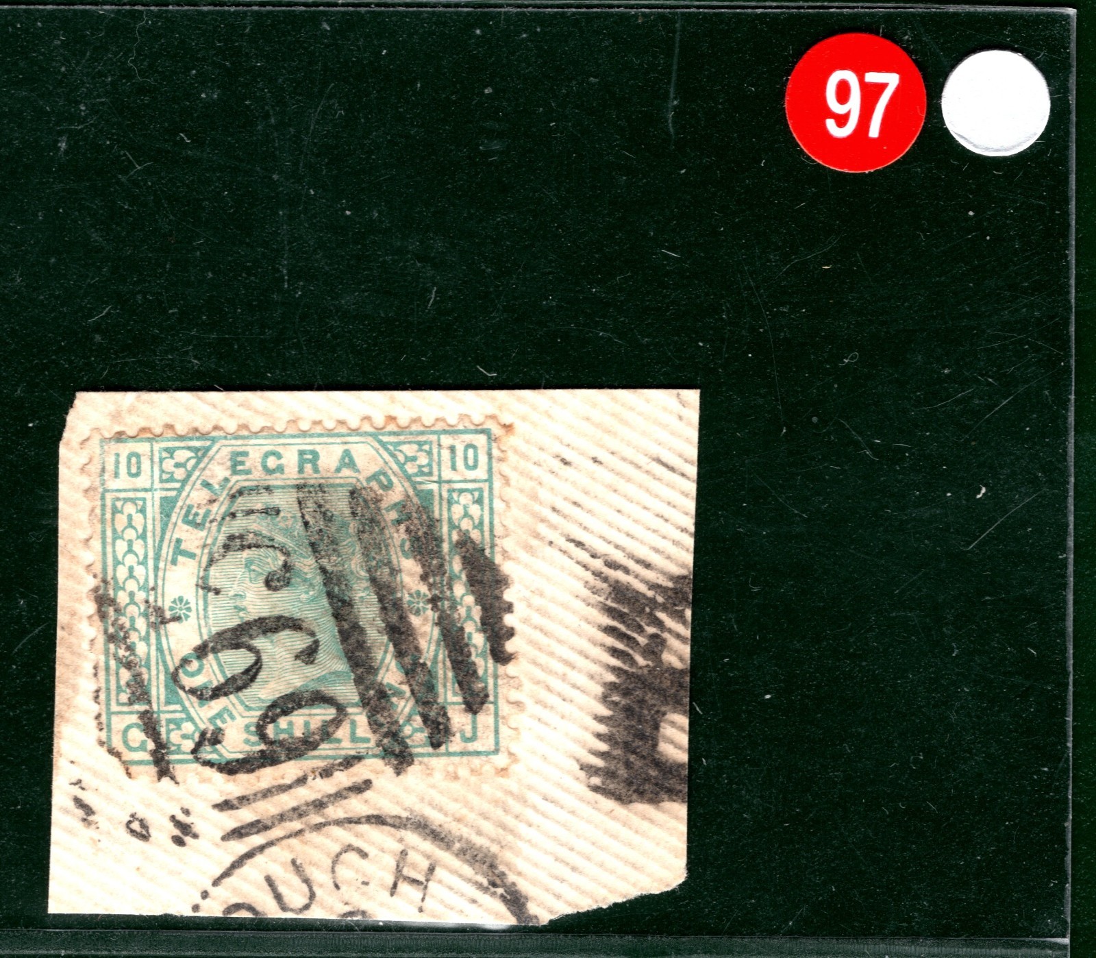 GB QV TELEGRAPH SG.T8 1s Green Plate 10 *RARE POSTAL USE* Duplex Piece REDS97 - Image 5