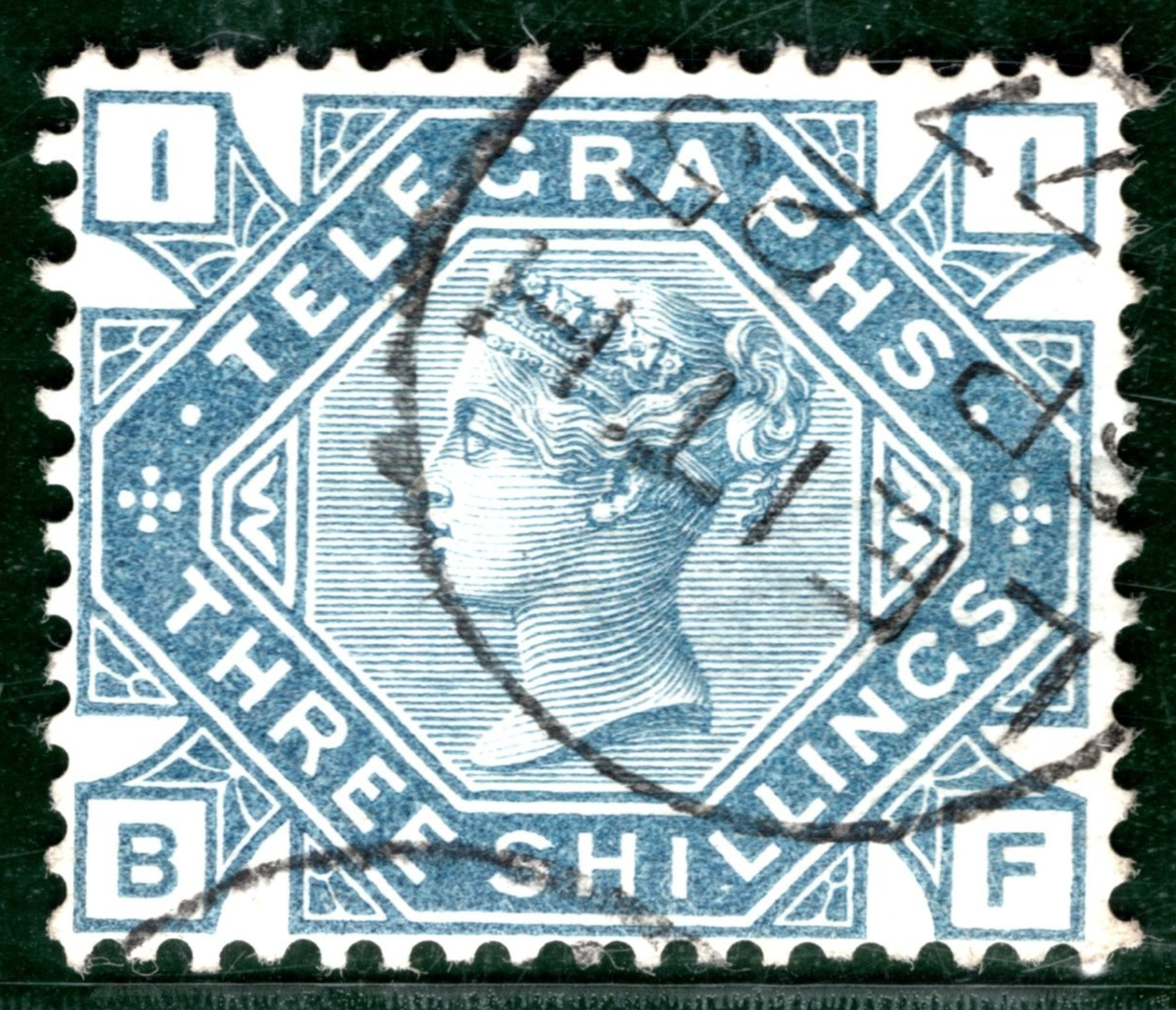 GB QV TELEGRAPH Stamp SG.T11 3s Slate-Blue (BF) Leith 1877 CDS Cat £80+ REDS43