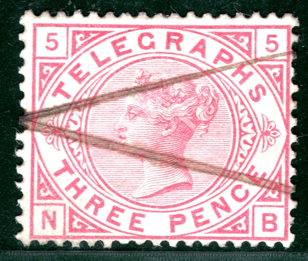 GB QV TELEGRAPH Stamp SG.T4 3d *Plate 5* (NB) CROWN Used Pen Cancel c£250 REDS77