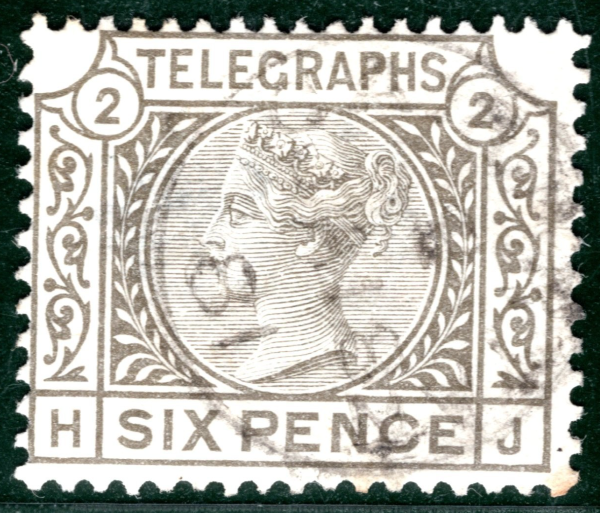 GB QV TELEGRAPH Stamp SG.T6 6d *Plate 2* (HJ) SPRAY Used 1881 CDS c£160- REDS54