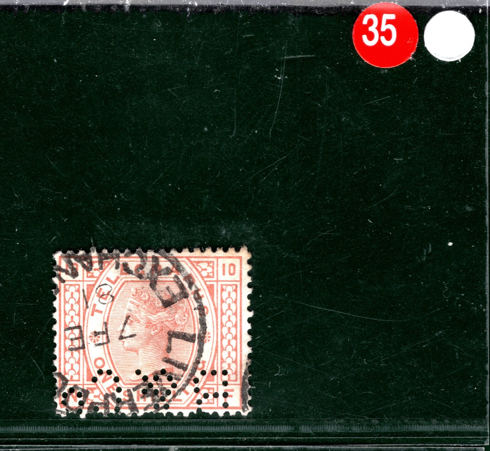 GB QV TELEGRAPH Stamp SG.T9 1s Orange-Brown Plate 10 (NF) PERFIN *B&Co* REDS35 - Image 4