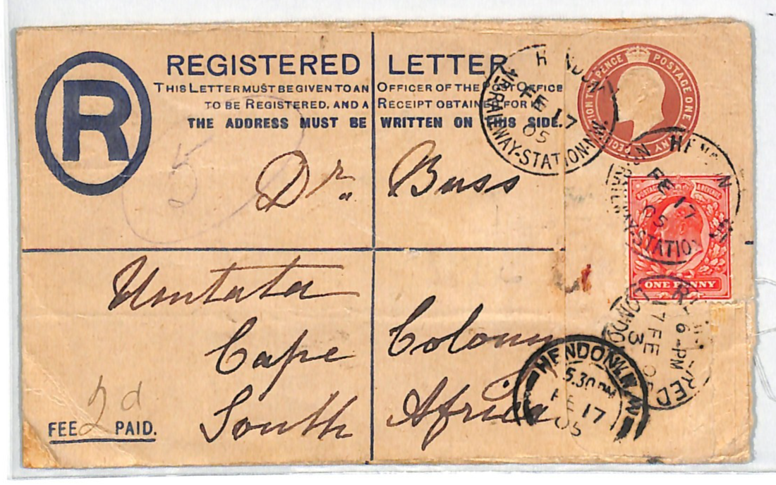 GB RAILWAY Cover *HENDON STATION* CDS Registered South Africa Umtata 1905 WR44 - Image 3