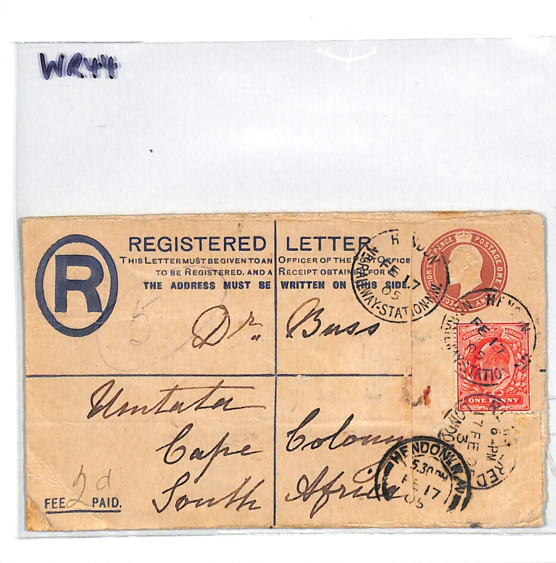 GB RAILWAY Cover *HENDON STATION* CDS Registered South Africa Umtata 1905 WR44 - Image 6