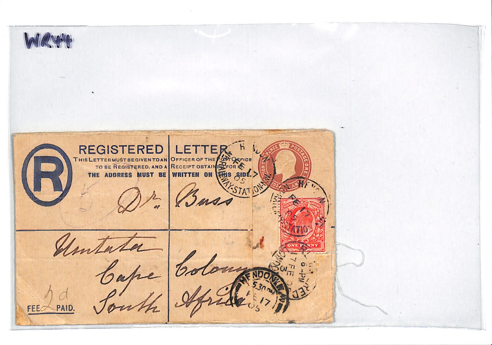 GB RAILWAY Cover *HENDON STATION* CDS Registered South Africa Umtata 1905 WR44 - Image 8