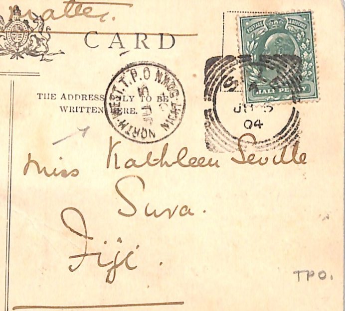 GB RAILWAY *FIJI* MAIL Postcard NORTH-WEST TPO NIGHT DOWN CDS 1904 Suva! WR159 - Image 4
