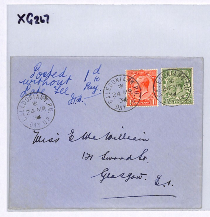 GB RAILWAY LATE FEE Scotland 1934 Cover *CALEDONIAN TPO DAY UP* Glasgow XG267 - Image 6