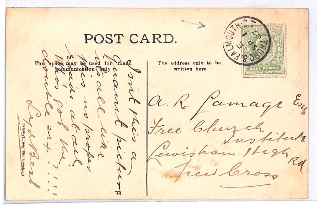 GB RAILWAY Postcard *TRURO & FALMOUTH ST* 1907 TPO Cornwall St Mawes PPC WR133 - Image 2