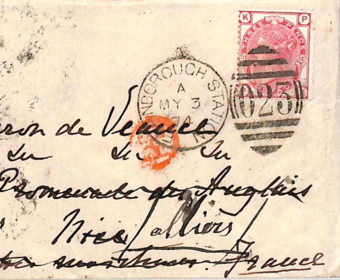 GB RAILWAY QV 3d Cover *FARNBOROUGH STATION* Hants 1874 France Destination WR18