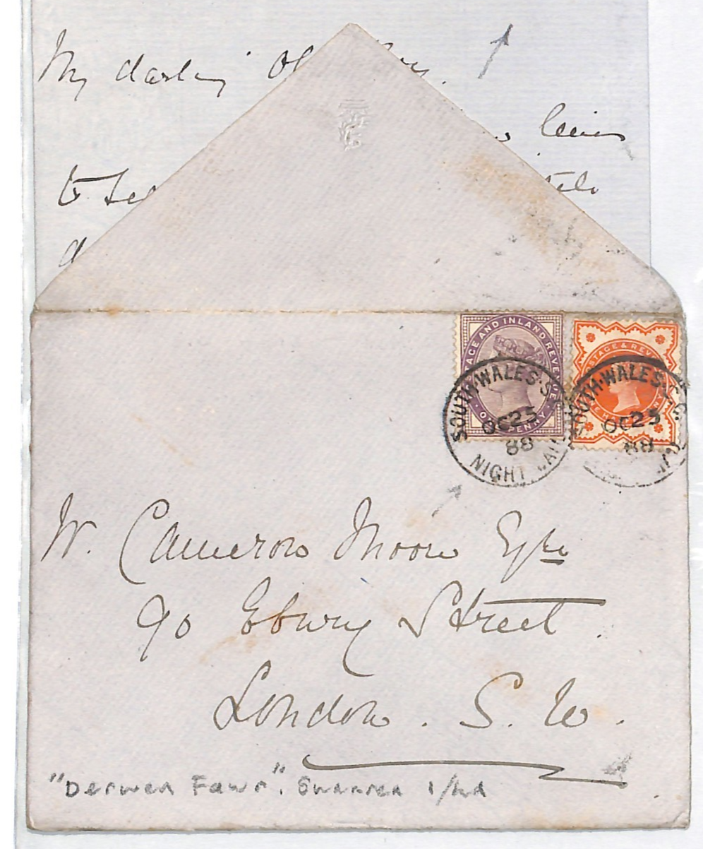 GB RAILWAY TPO Cover *SOUTH WALES SC/NIGHT MAIL* Derwen Fawr 1888 Letter WR62 - Image 2