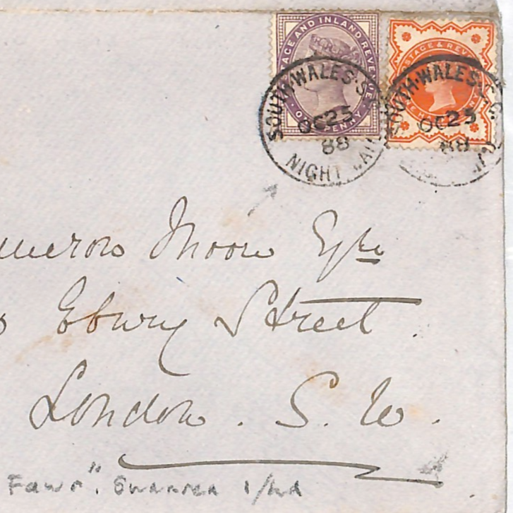 GB RAILWAY TPO Cover *SOUTH WALES SC/NIGHT MAIL* Derwen Fawr 1888 Letter WR62 - Image 4