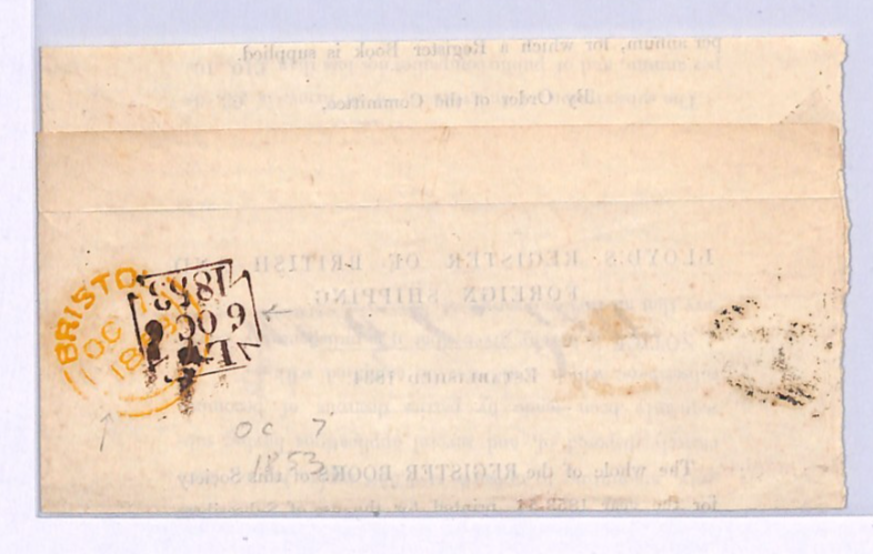 GB RAILWAY Transit Cover YELLOW *BRISTOL* STATION 1853 CDS Lloyd's 1d Red XK266 - Image 3