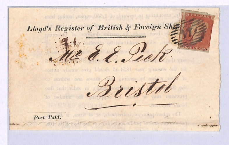 GB RAILWAY Transit Cover YELLOW *BRISTOL* STATION 1853 CDS Lloyd's 1d Red XK266 - Image 4