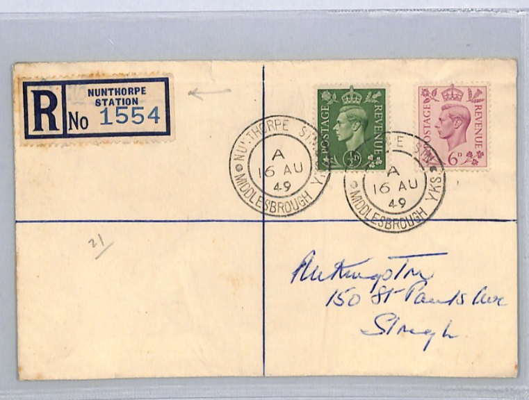 GB RAILWAY Yorks Cover *NUNTHORPE STATION* Registered 1949 Middlesboro XG263 - Image 6