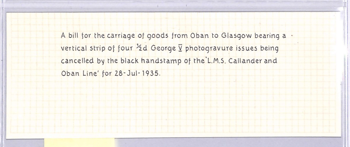 GB SCOTS ISLANDS LMS RAILWAY Waybill *CALLANDER & OBAN* KGV Postage Stamps WT166 - Image 7