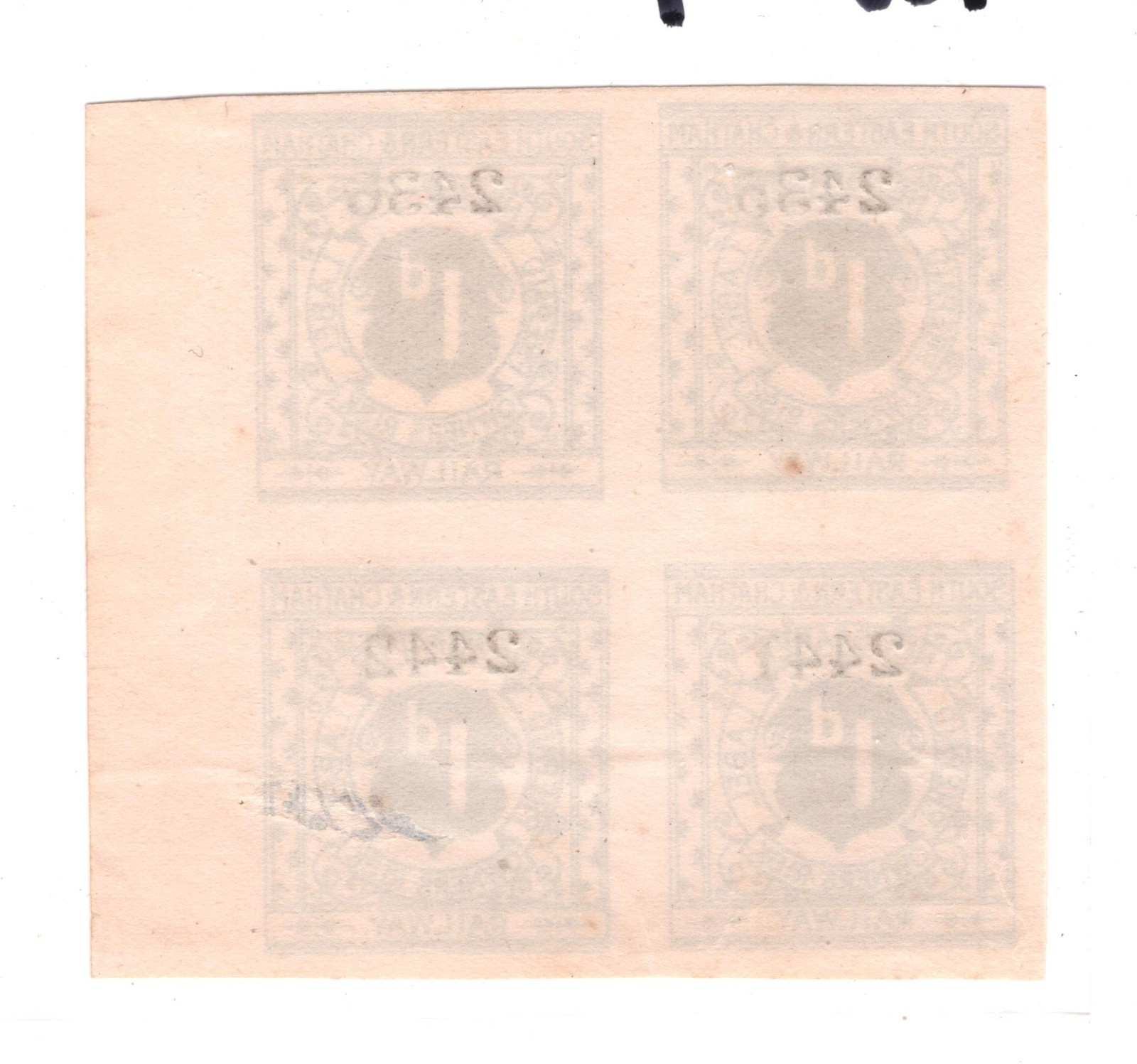 GB SOUTH EASTERN & CHATHAM RAILWAY Newspaper Stamp 1d *IMPERF* Block{4} MNG RS57 - Image 4