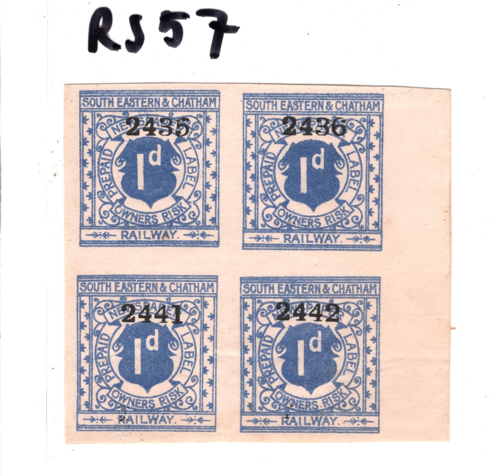 GB SOUTH EASTERN & CHATHAM RAILWAY Newspaper Stamp 1d *IMPERF* Block{4} MNG RS57 - Image 6