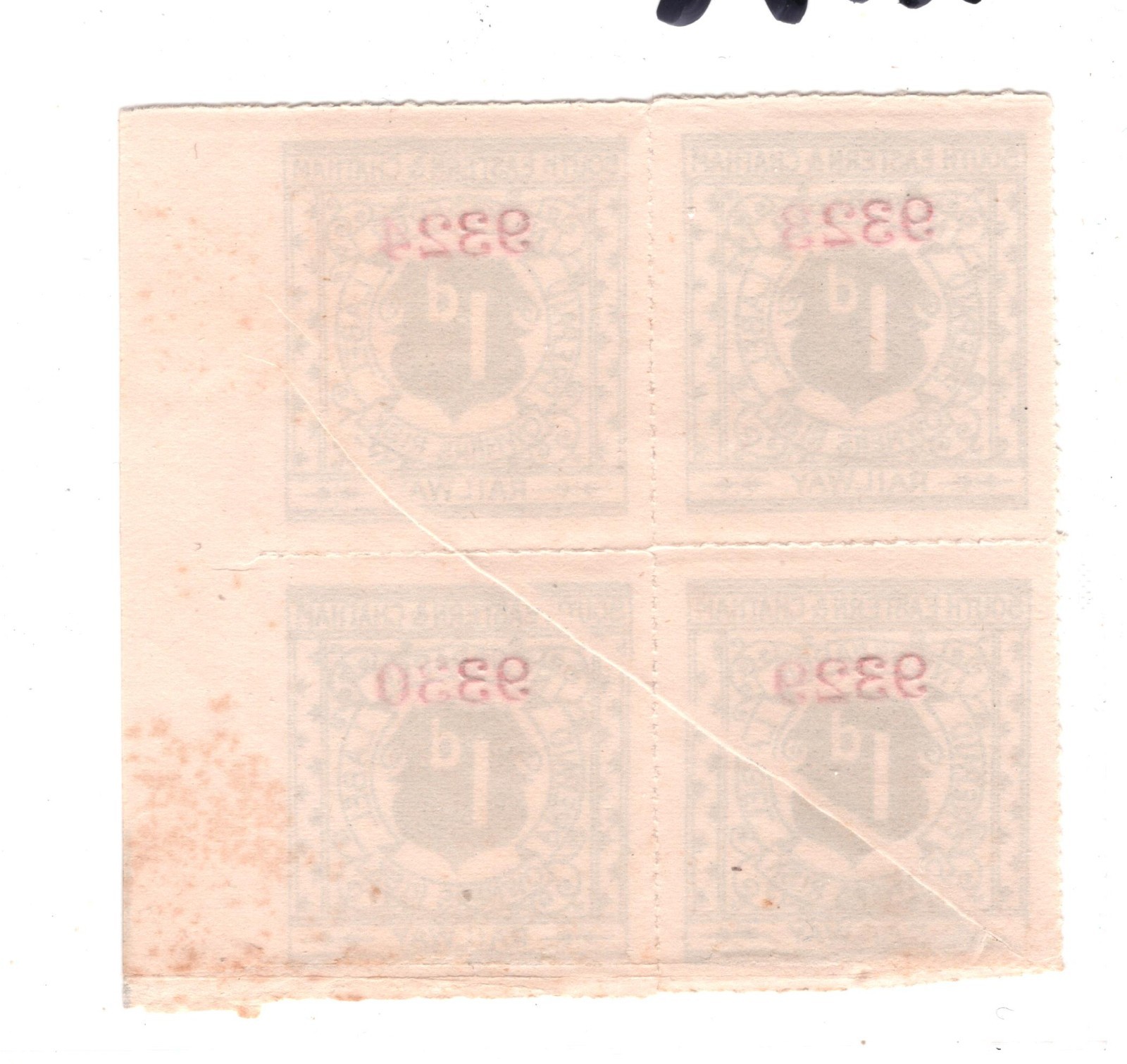 GB SOUTH EASTERN & CHATHAM RAILWAY Newspaper Stamp 1d *VARIETY* Block{4} RS56 - Image 4