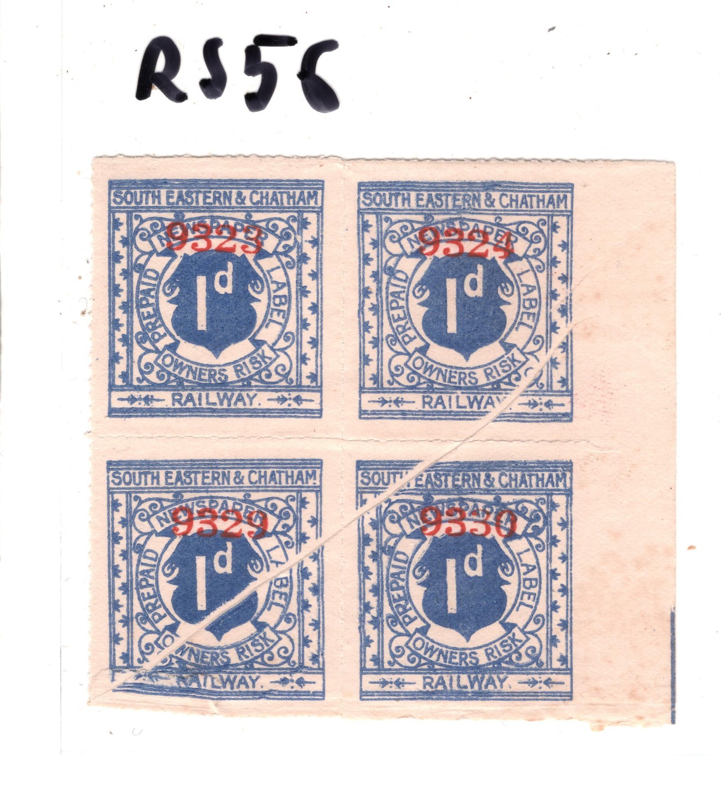 GB SOUTH EASTERN & CHATHAM RAILWAY Newspaper Stamp 1d *VARIETY* Block{4} RS56 - Image 6