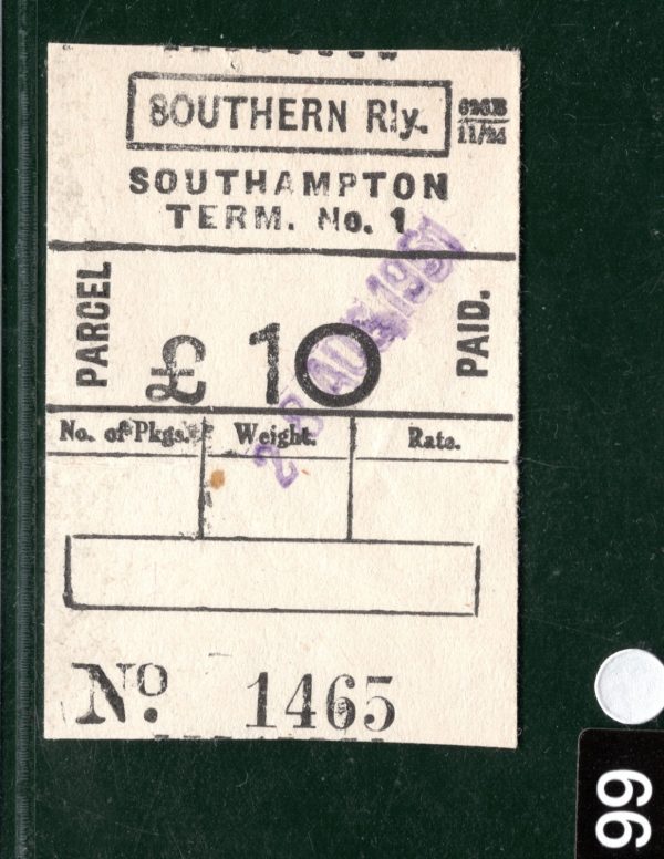 GB SOUTHERN RAILWAY Parcel Stamp *£10* HIGH VALUE Southampton 1951 Used SILVER66 - Image 4