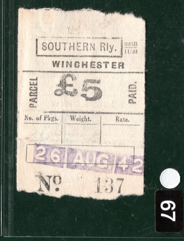 GB SOUTHERN RAILWAY Parcel Stamp *£5* HIGH VALUE Winchester 1942 Used SILVER67 - Image 4