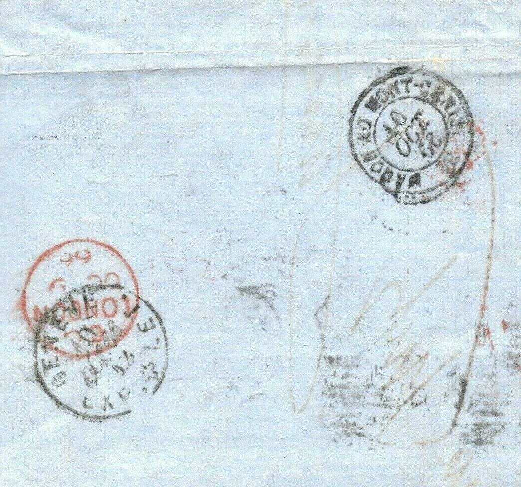 GB SWISS MAIL Cover 1866 France Railway Rare *WAGON AO MONT CENIS* Transit 385f - Image 3