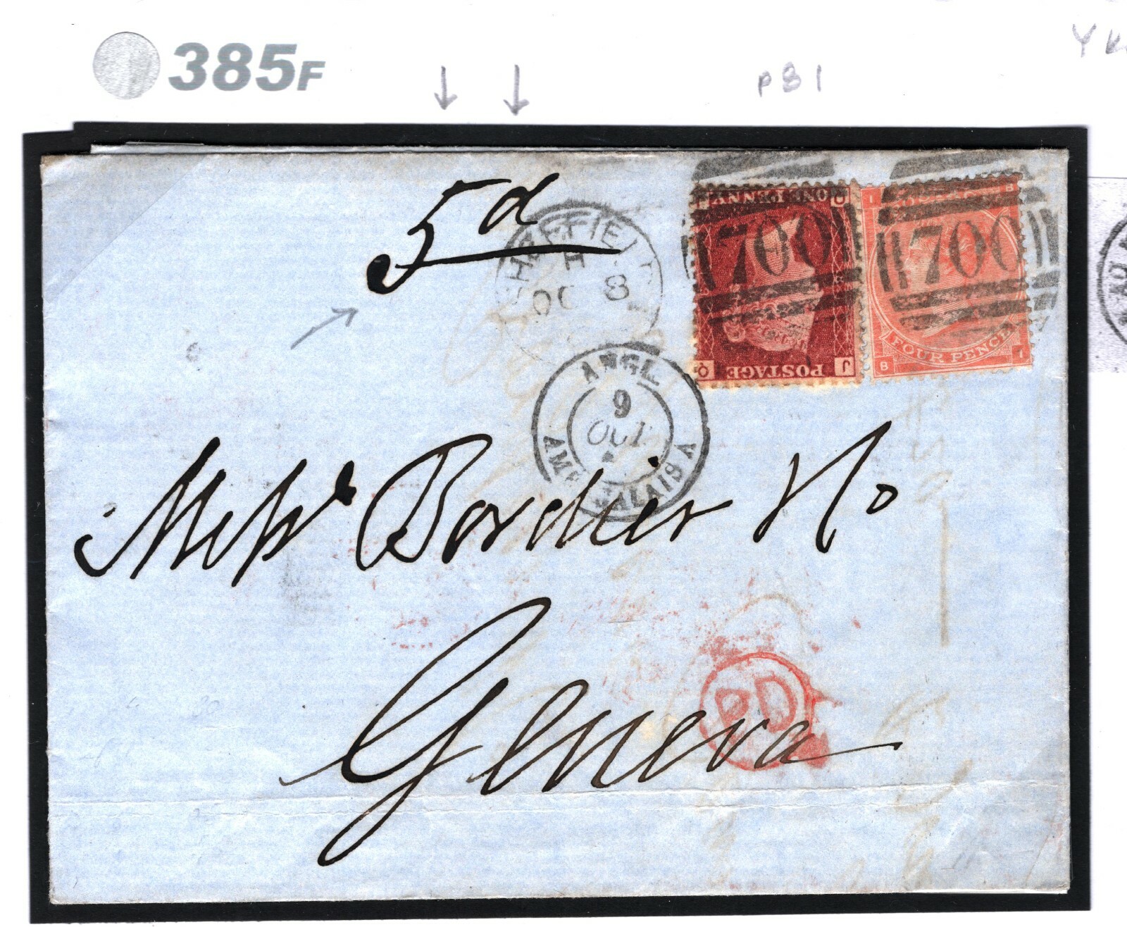 GB SWISS MAIL Cover 1866 France Railway Rare *WAGON AO MONT CENIS* Transit 385f - Image 4